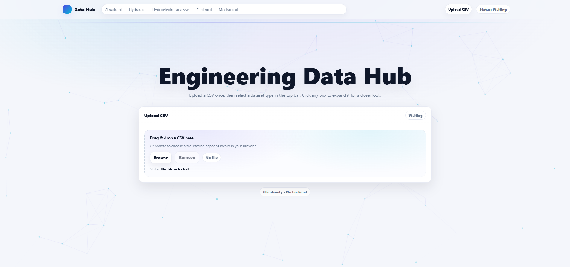 CSV dashboard upload page