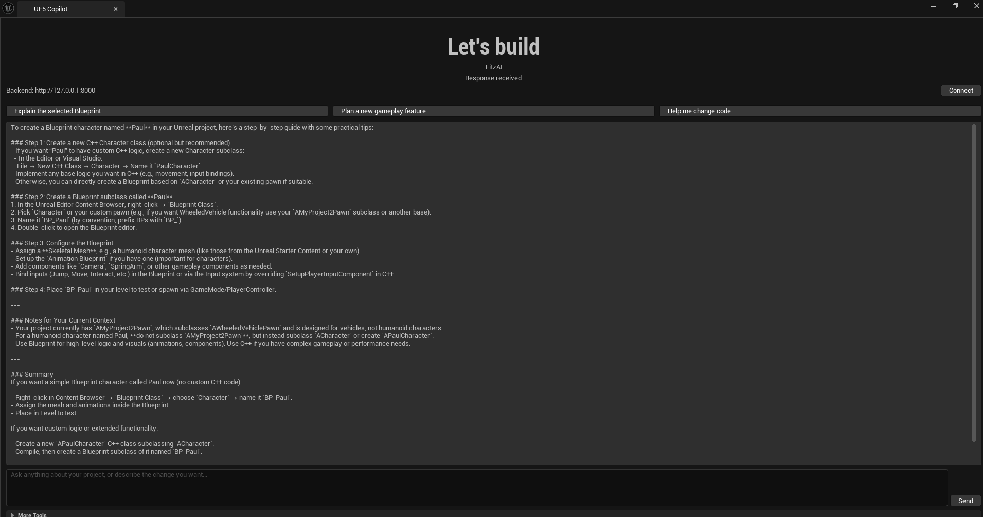 UE5 Copilot interface screenshot